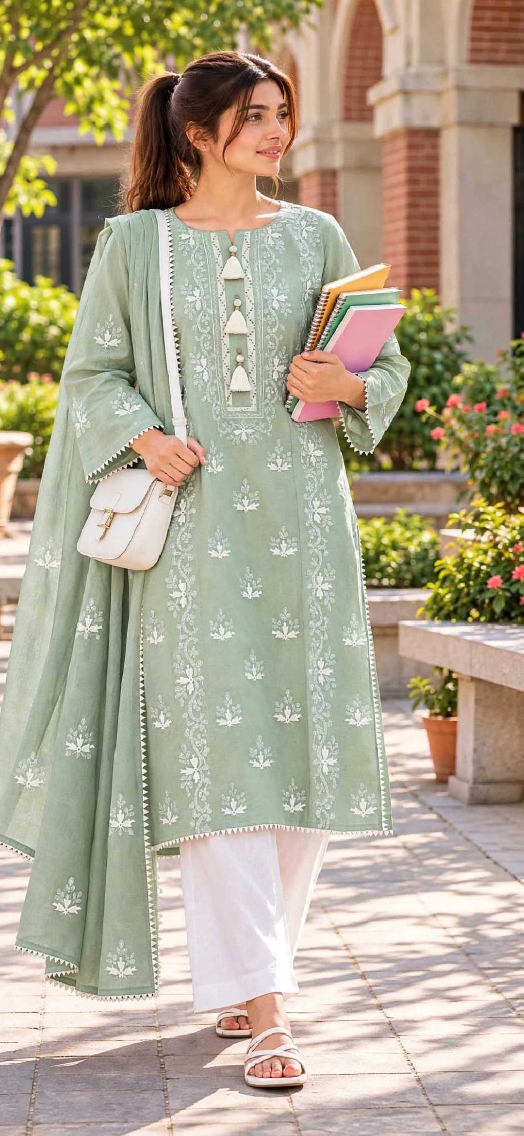 Sage Green - Embroidered 2-Piece Unstitched Paper Cotton Suit