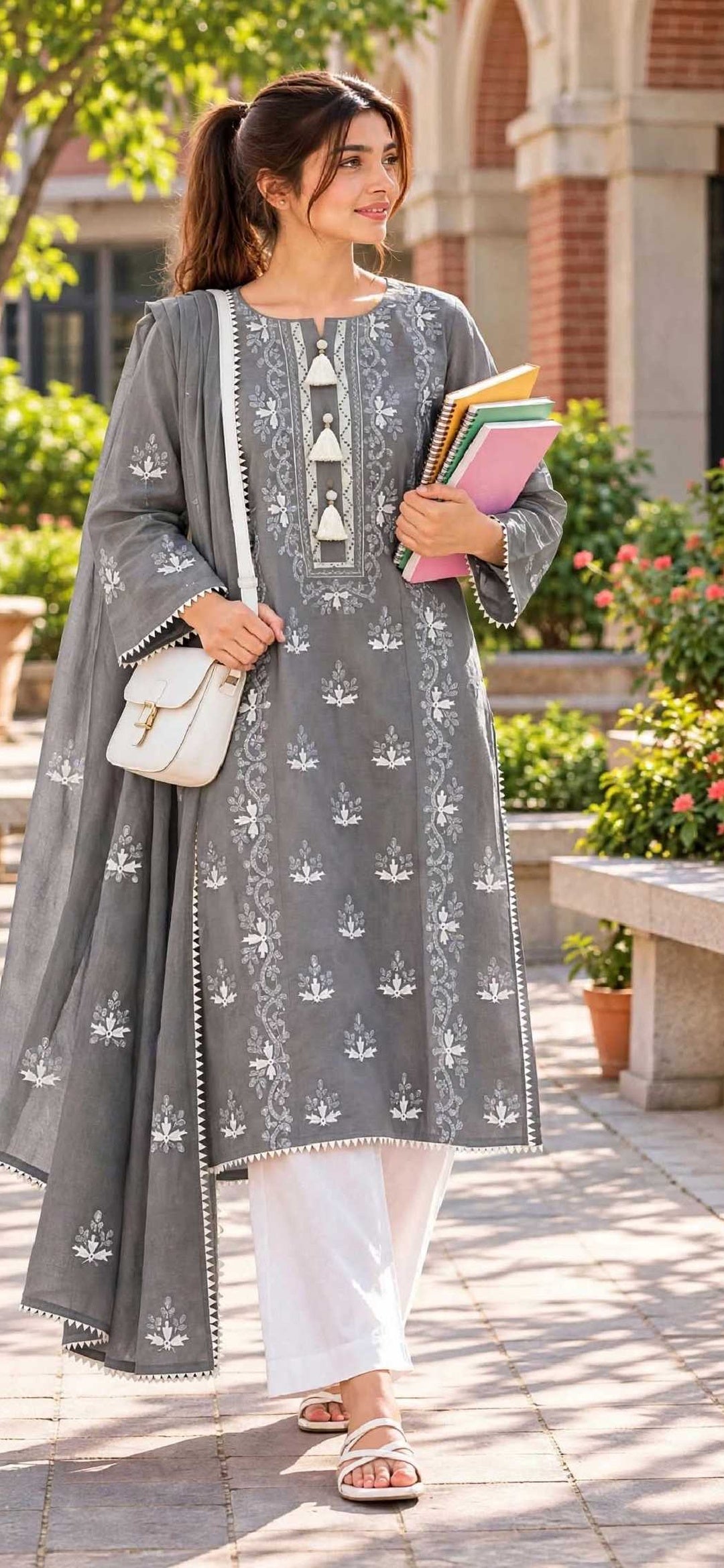 Grey - Embroidered 2-Piece Stitched Paper Cotton Suit