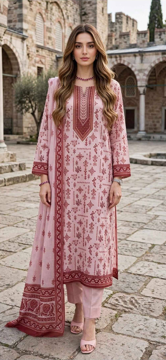Signature Block Digital Print Lawn Suit - 3pcs - Unstitched