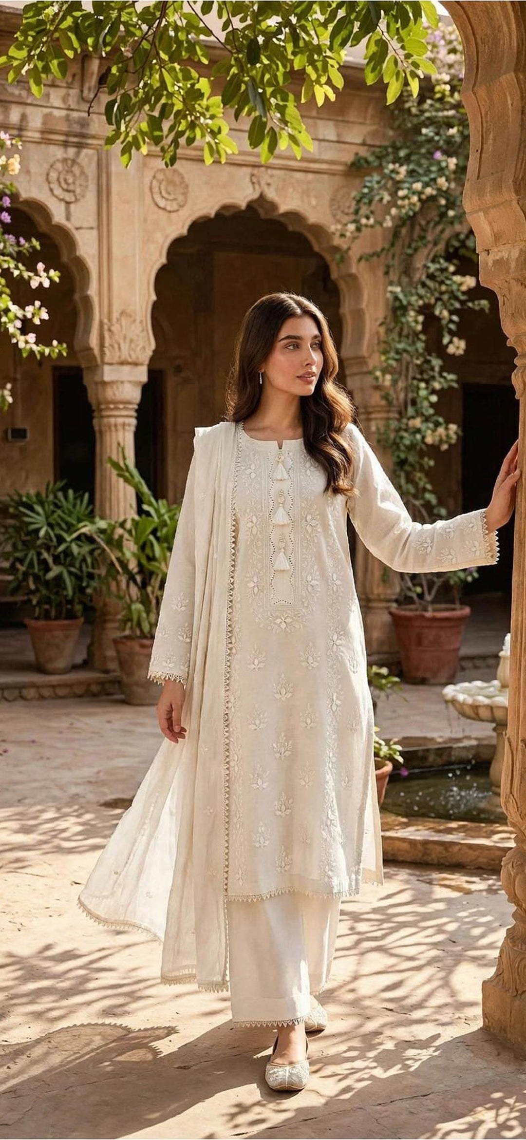 White - Embroidered 2-Piece Unstitched Paper Cotton Suit